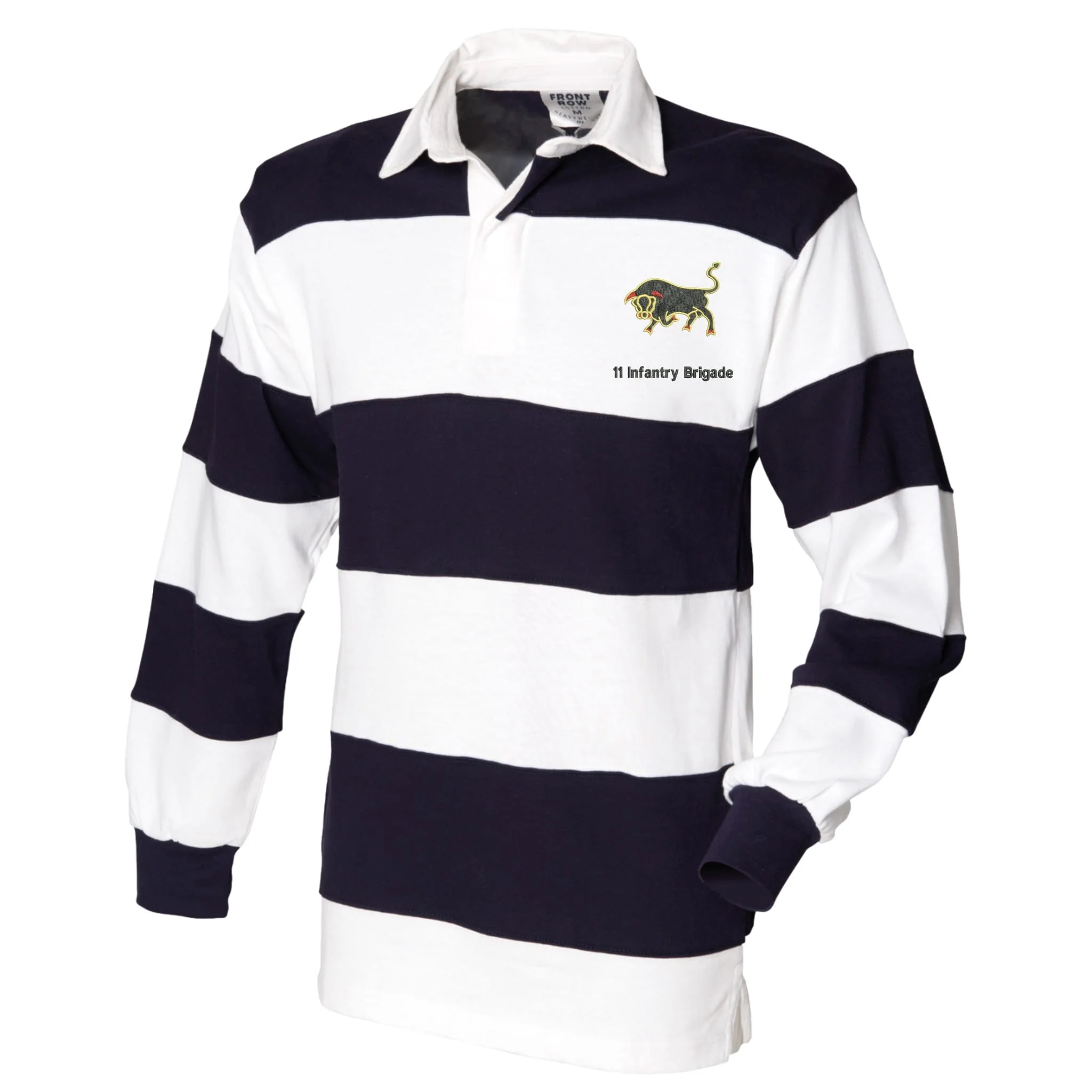 11th Infantry Brigade Front Row Sewn Stripe Long Sleeve Rugby Shirt - Image 3