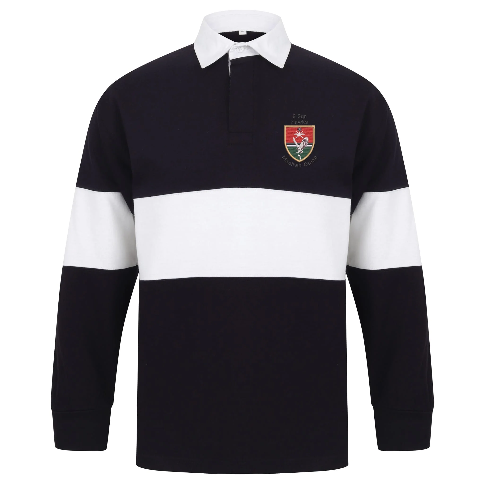 6 Sqn Hawks Masirah Oman Front Row Long Sleeve Panelled Rugby Shirt - Image 3