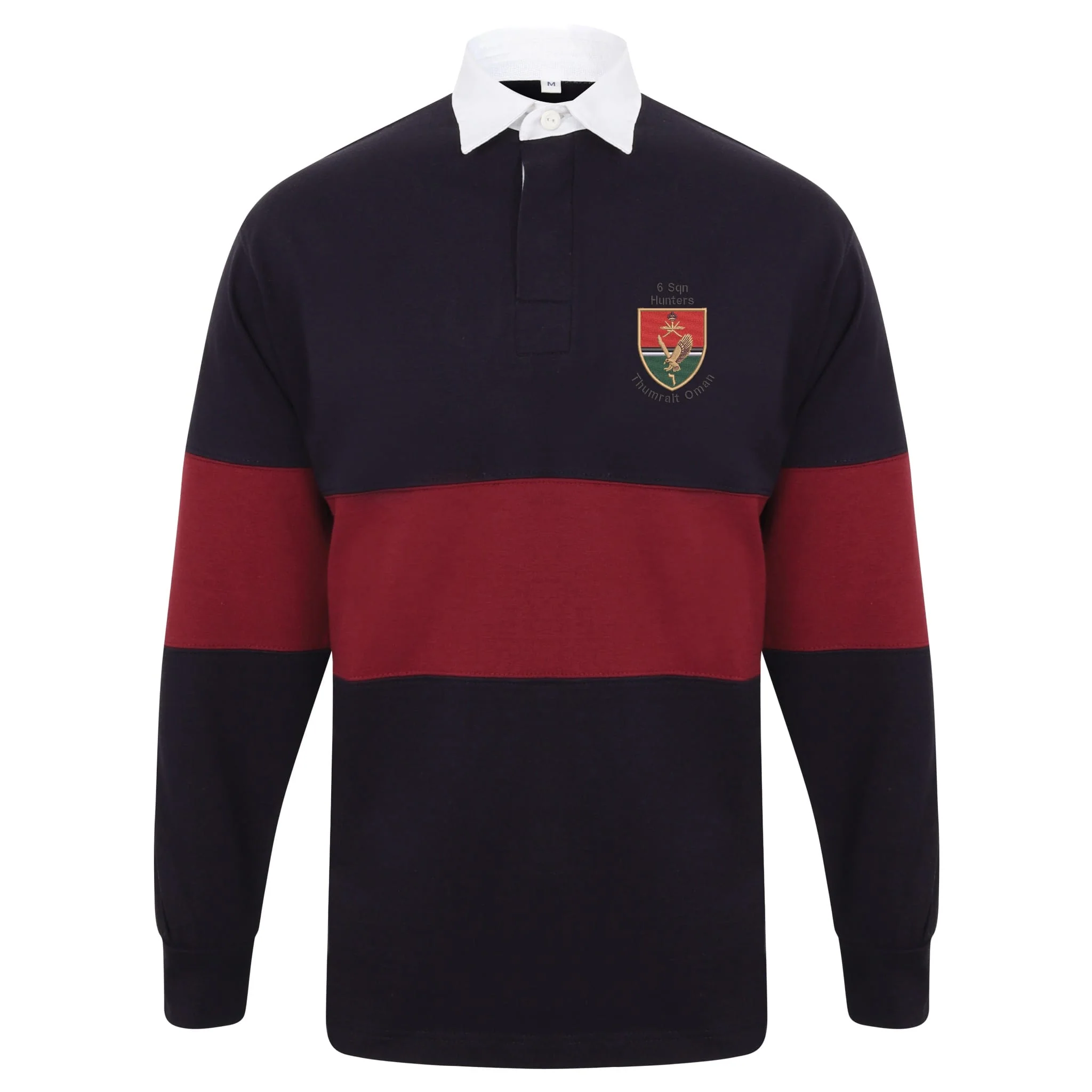 6 Sqn Hunters Thumrait Oman Front Row Long Sleeve Panelled Rugby Shirt - Image 2