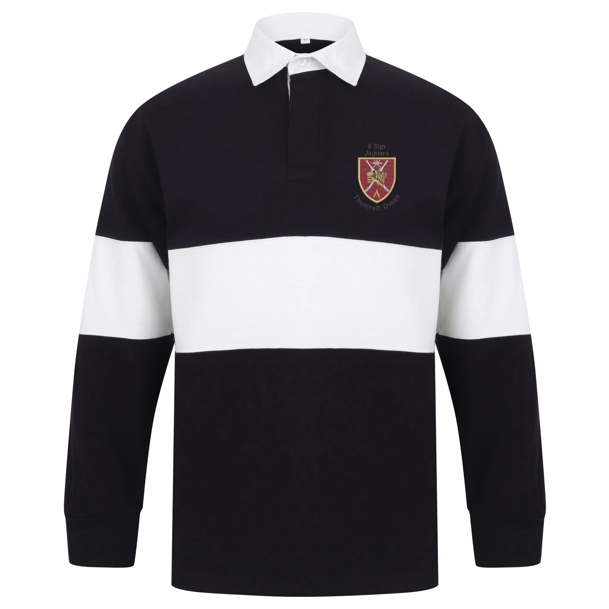 8 Sqn Jaguars Thumrait Oman Front Row Long Sleeve Panelled Rugby Shirt - Image 3