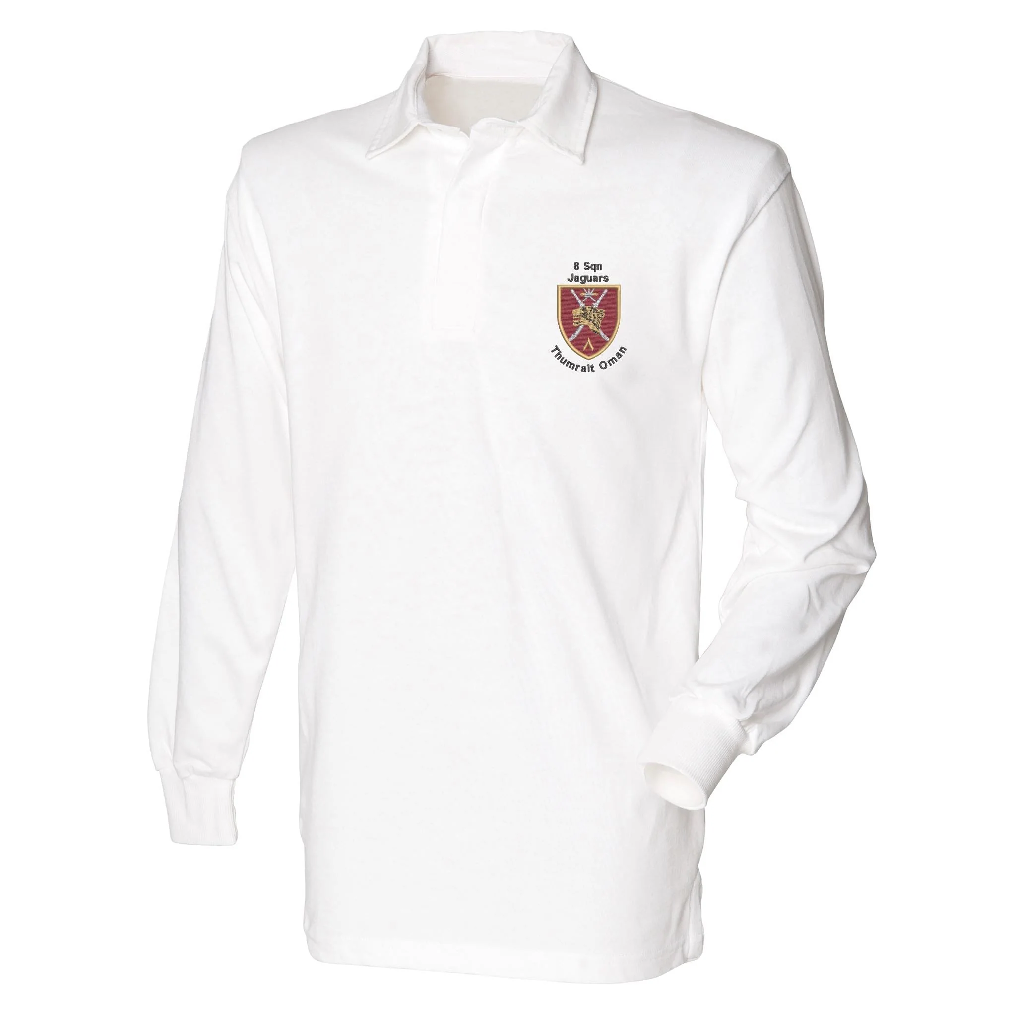 8 Sqn Jaguars Thumrait Oman Front Row Long Sleeve Rugby Shirt - Image 4