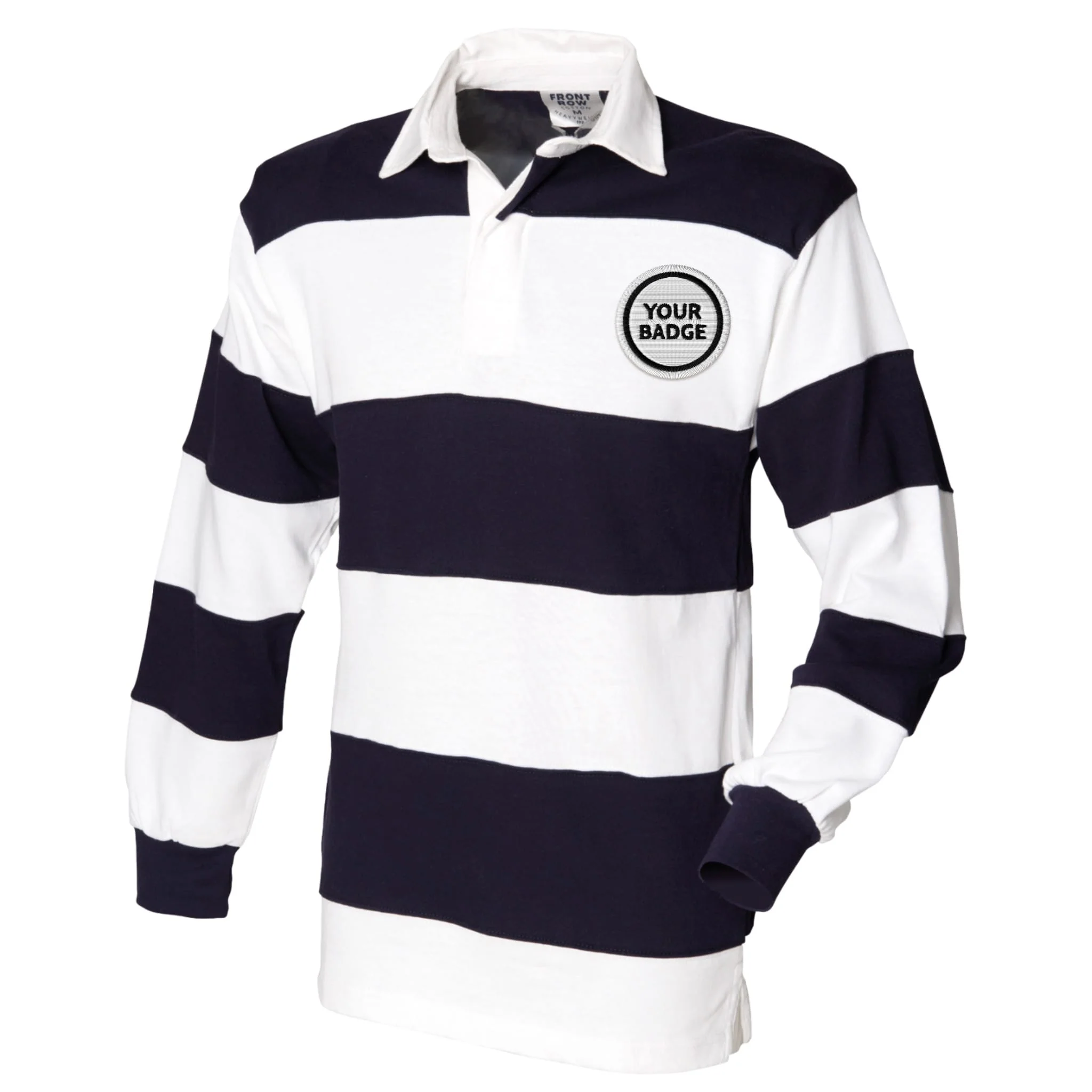 Front Row Sewn Stripe Long Sleeve Rugby Shirt - Choose Your Badge - Image 3