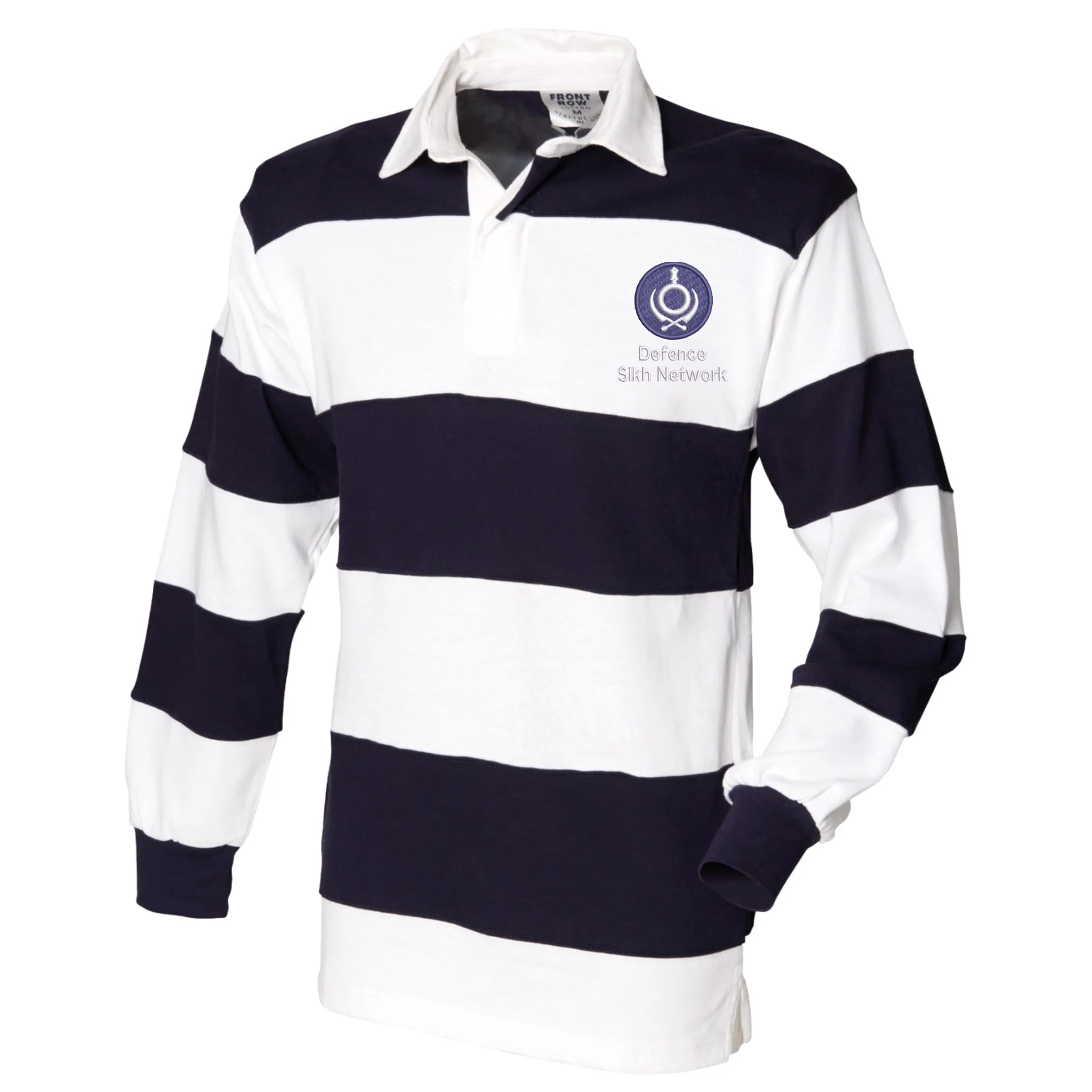 Defence Sikh Network Front Row Sewn Stripe Long Sleeve Rugby Shirt - Image 3