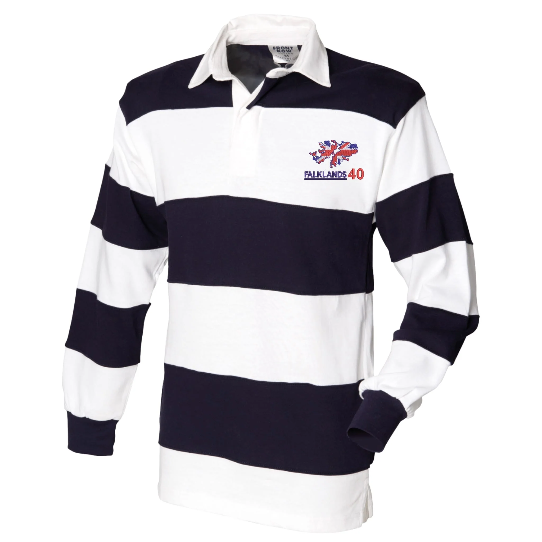 Falklands 40th Anniversary Front Row Sewn Stripe Long Sleeve Rugby Shirt - Image 3