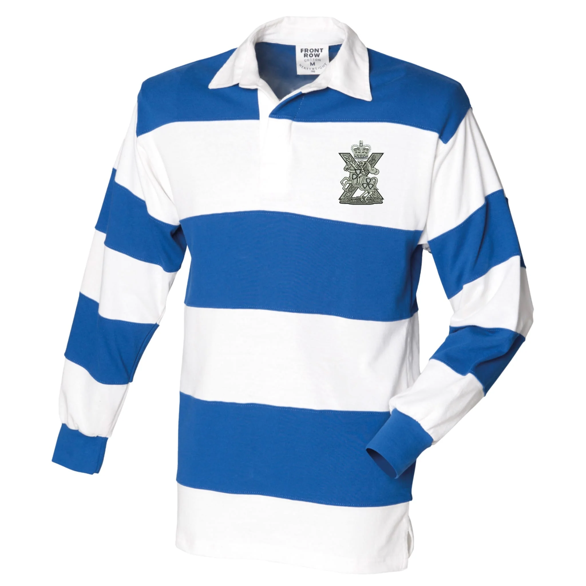 Fife and Forfar Yeomanry-Scottish Horse Front Row Sewn Stripe Long Sleeve Rugby Shirt - Image 3