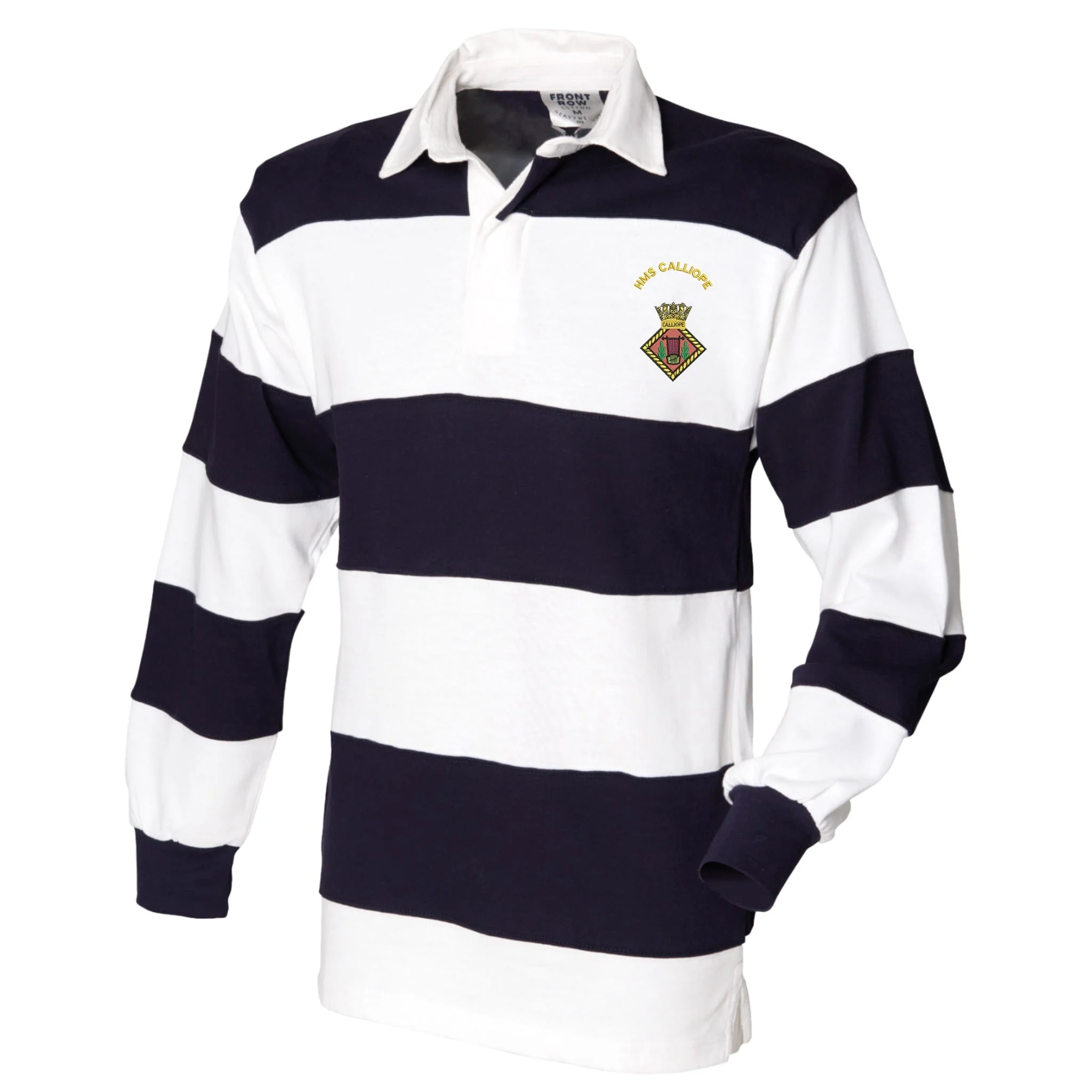 HMS Calliope Front Row Sewn Stripe Long Sleeve Rugby Shirt - Image 3