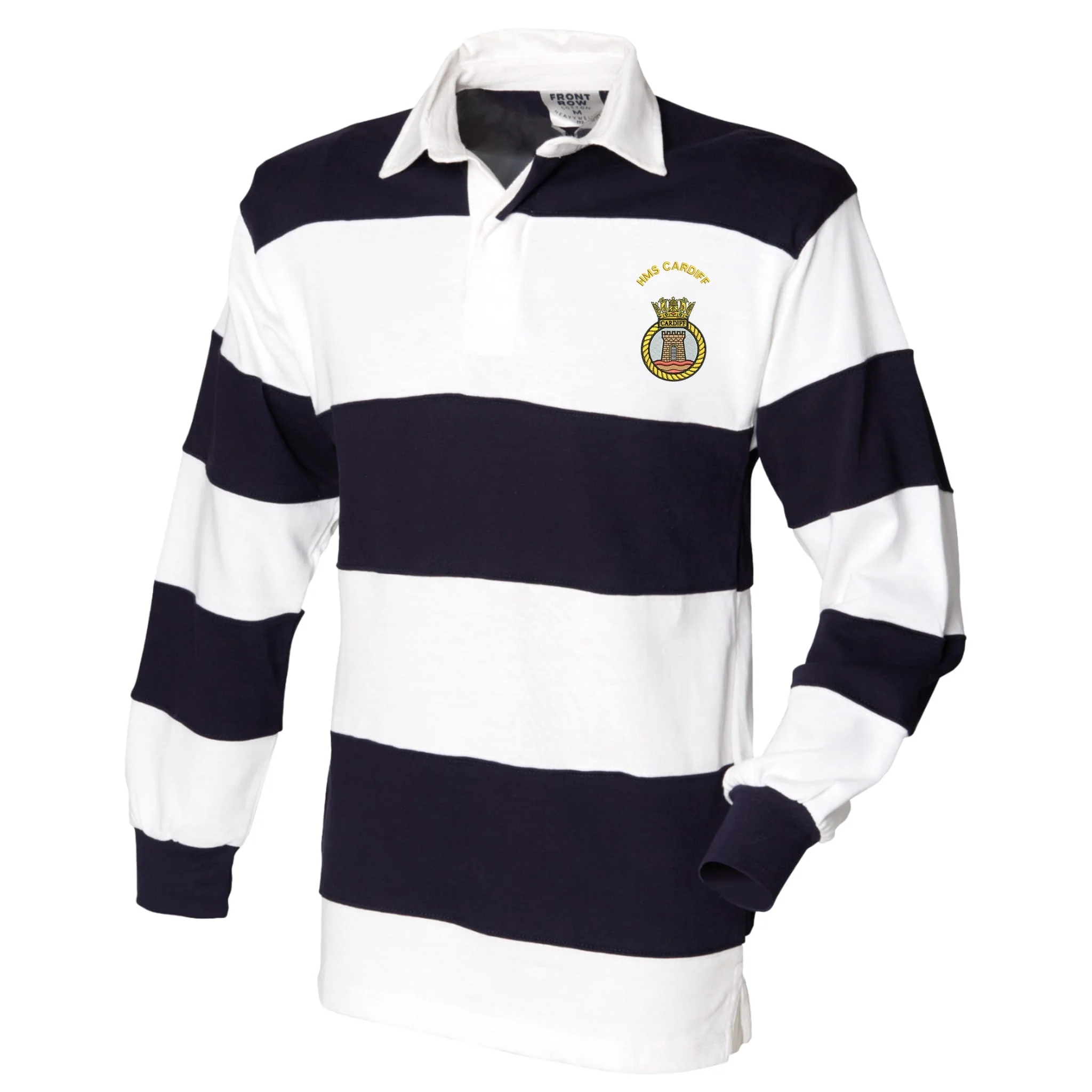 HMS Cardiff Front Row Sewn Stripe Long Sleeve Rugby Shirt - Image 3