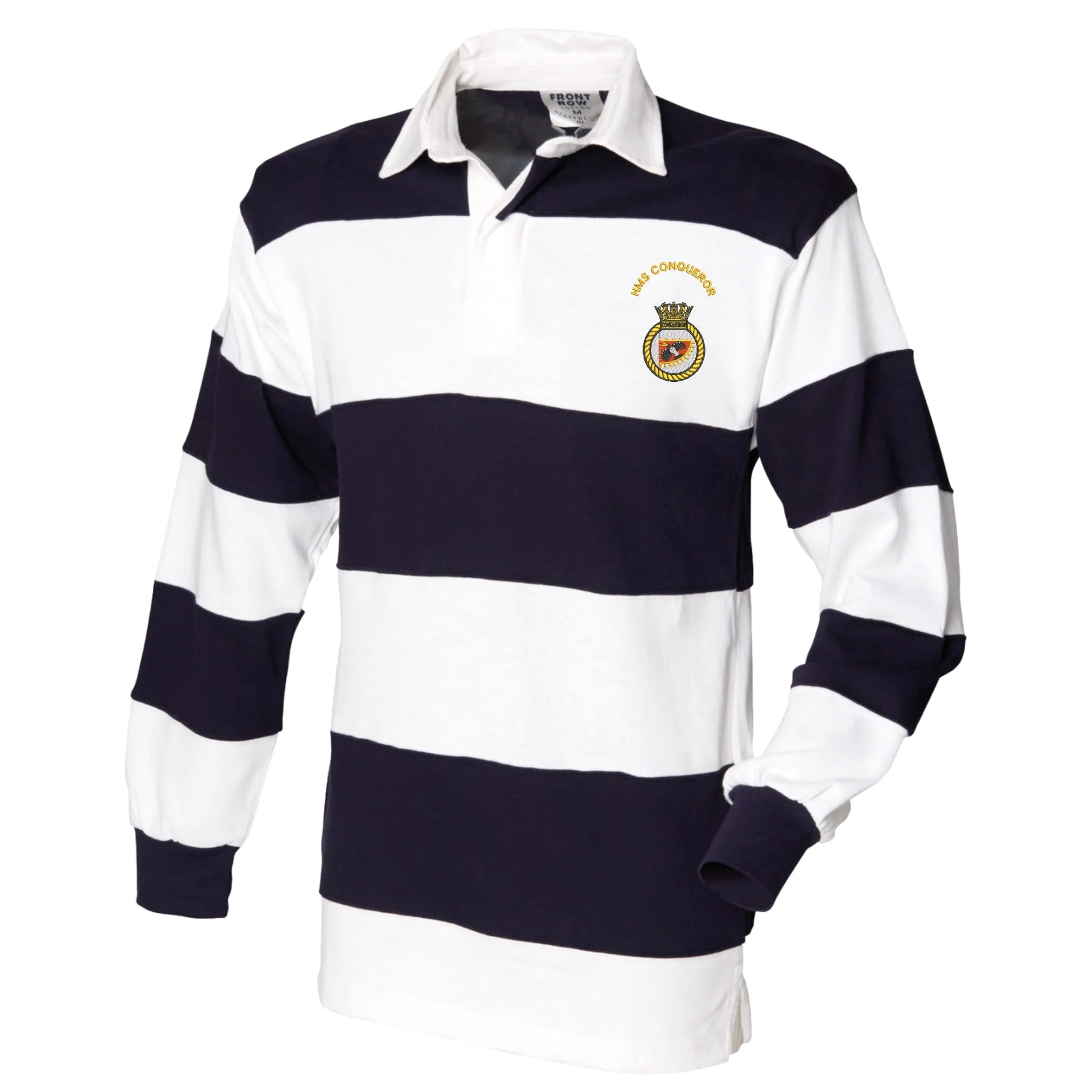 HMS Conqueror Front Row Sewn Stripe Long Sleeve Rugby Shirt - Image 3