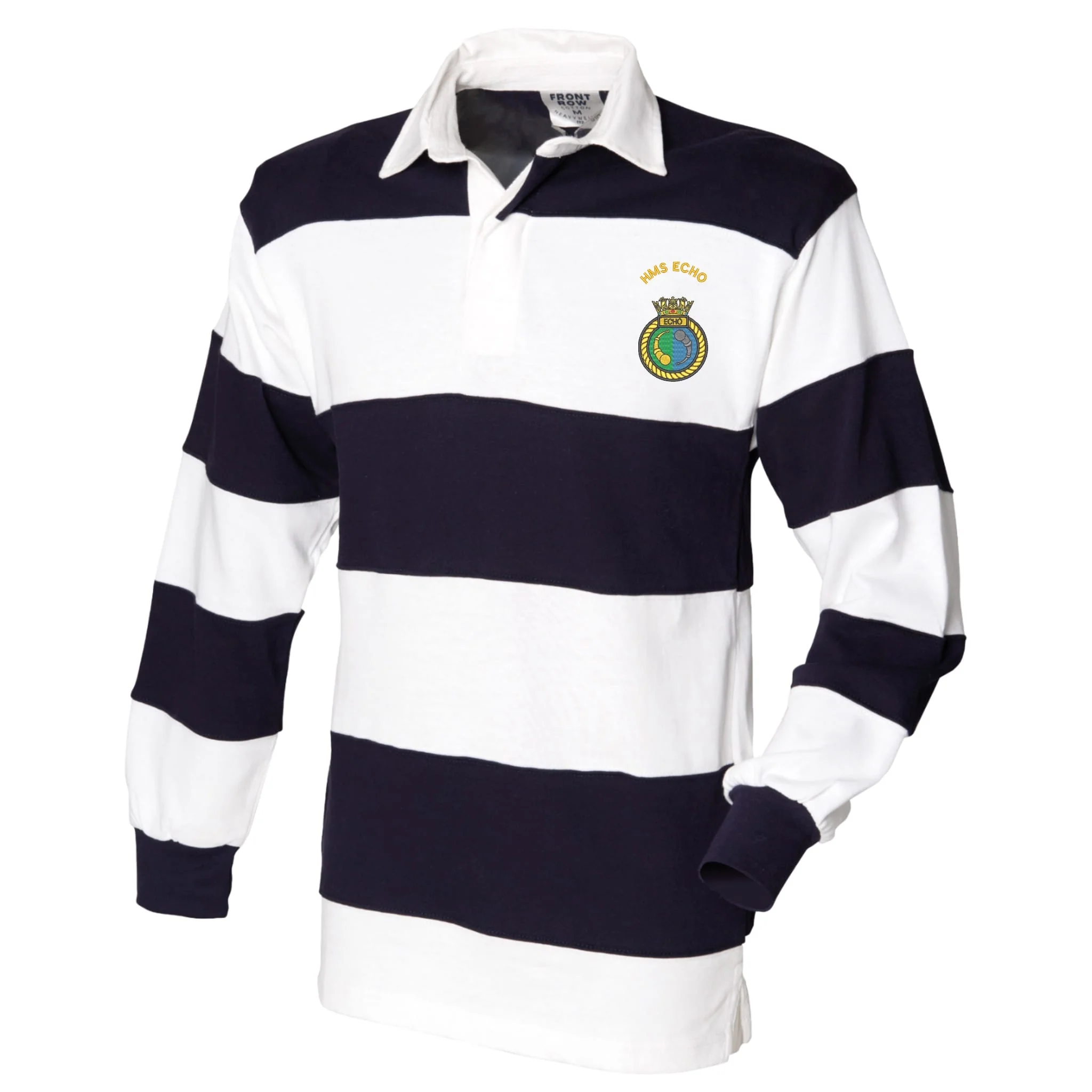 HMS Echo Front Row Sewn Stripe Long Sleeve Rugby Shirt - Image 3