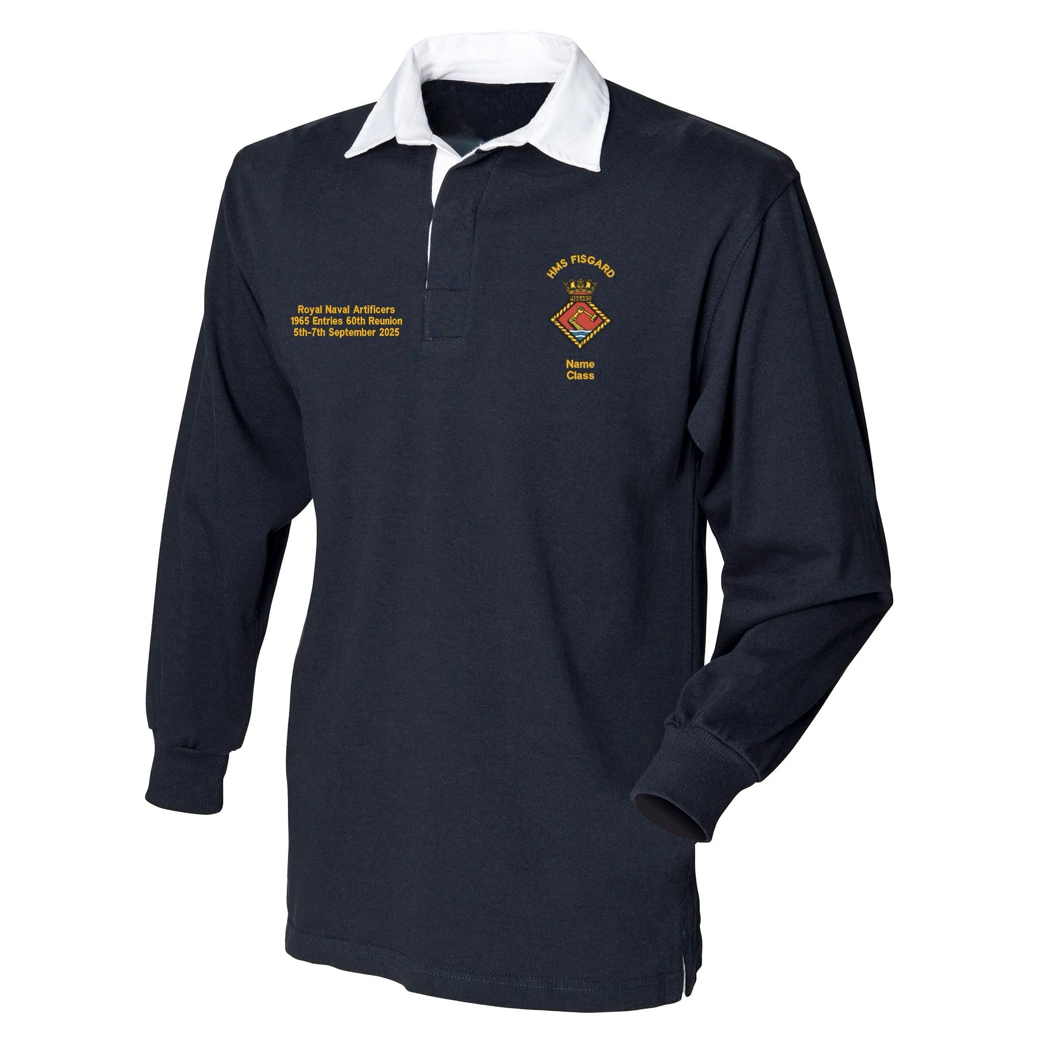 HMS Fisgard Front Row Long Sleeve Rugby Shirt - Royal Navy Artificers Reunion 2025