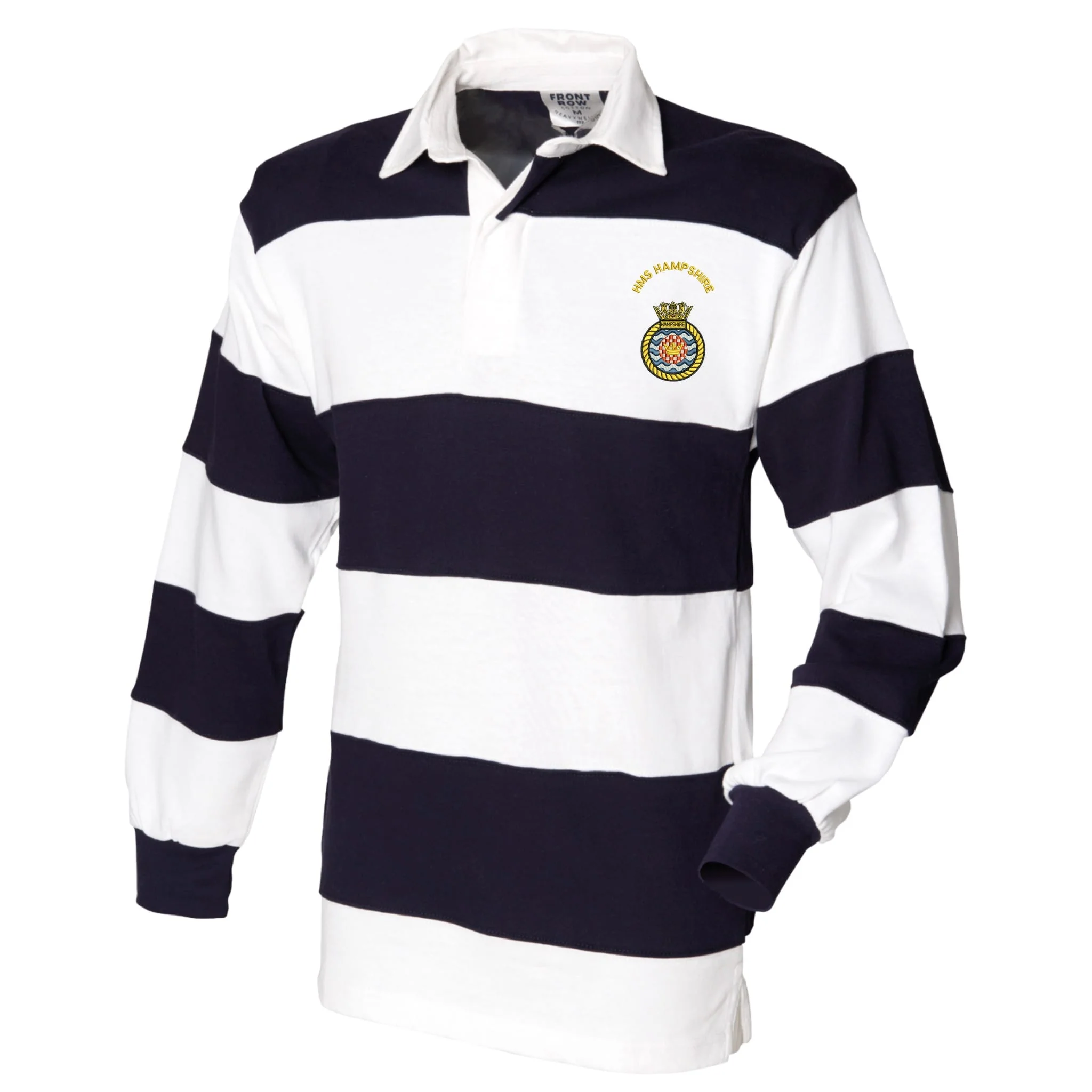 HMS Hampshire Front Row Sewn Stripe Long Sleeve Rugby Shirt - Image 3
