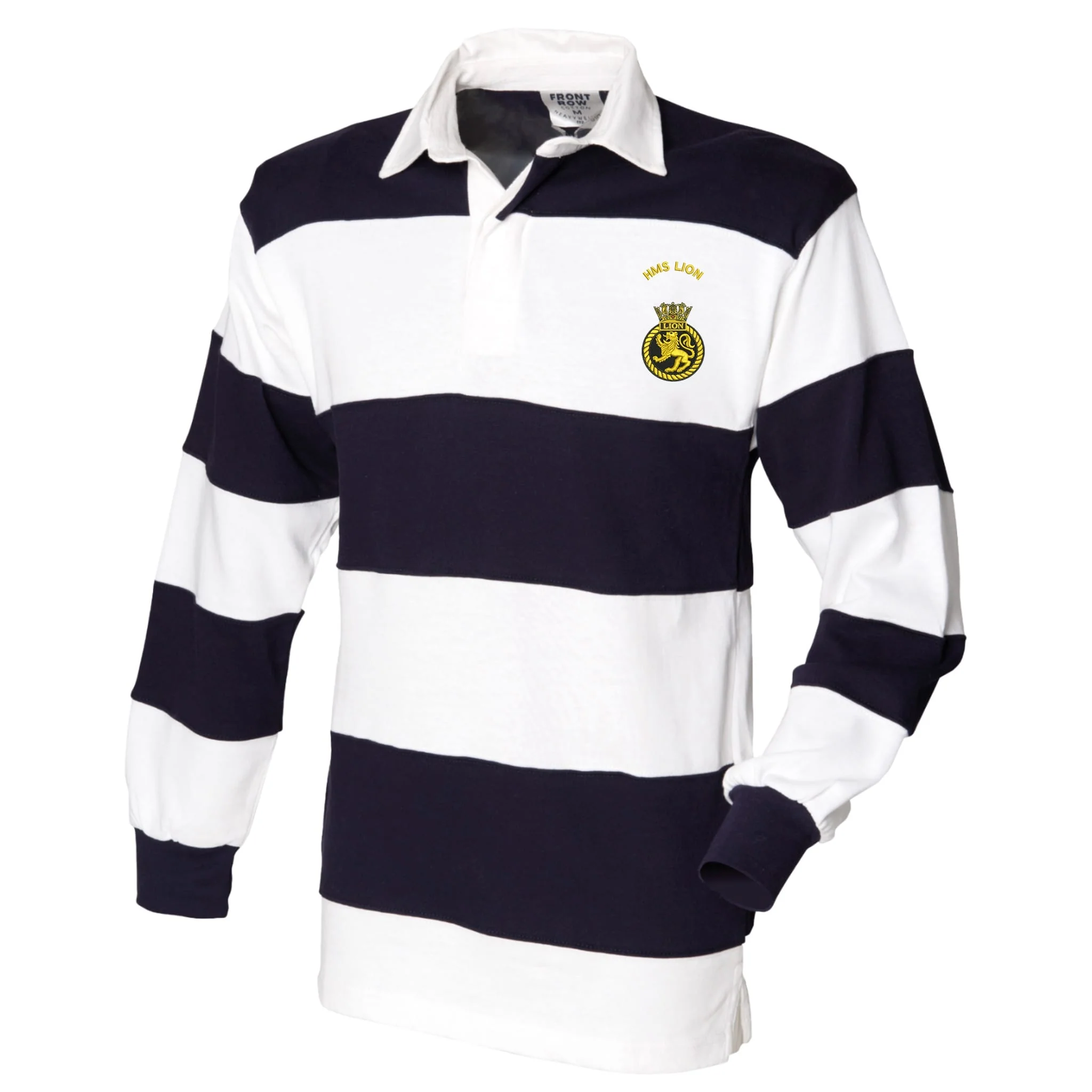HMS Lion Front Row Sewn Stripe Long Sleeve Rugby Shirt - Image 3