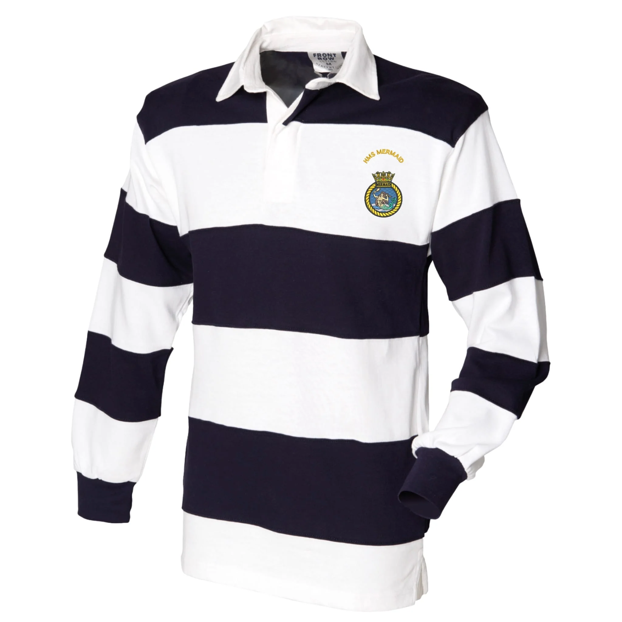 HMS Mermaid Front Row Sewn Stripe Long Sleeve Rugby Shirt - Image 3