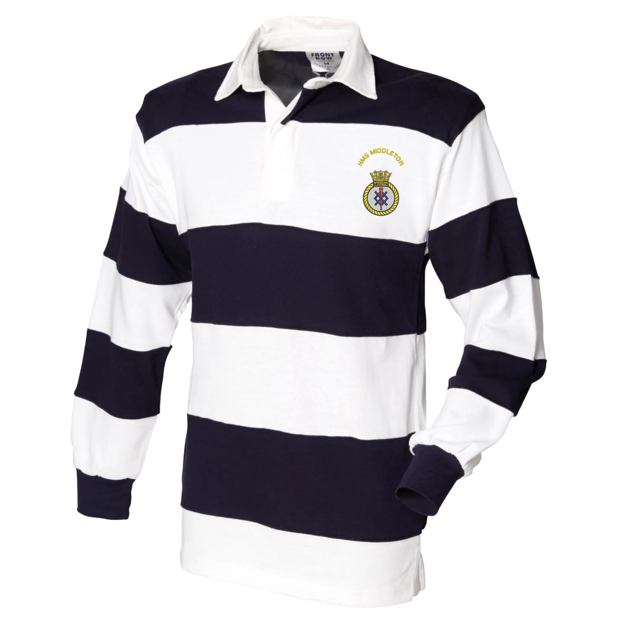 HMS Middleton Front Row Sewn Stripe Long Sleeve Rugby Shirt - Image 3
