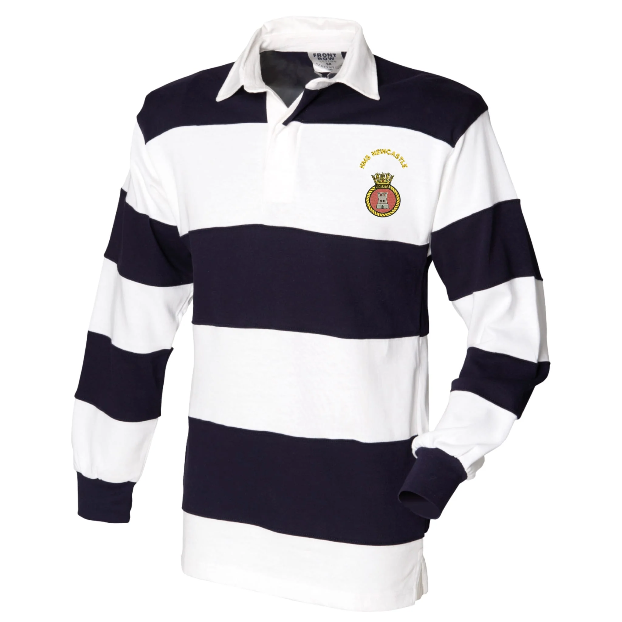 HMS Newcastle Front Row Sewn Stripe Long Sleeve Rugby Shirt - Image 3