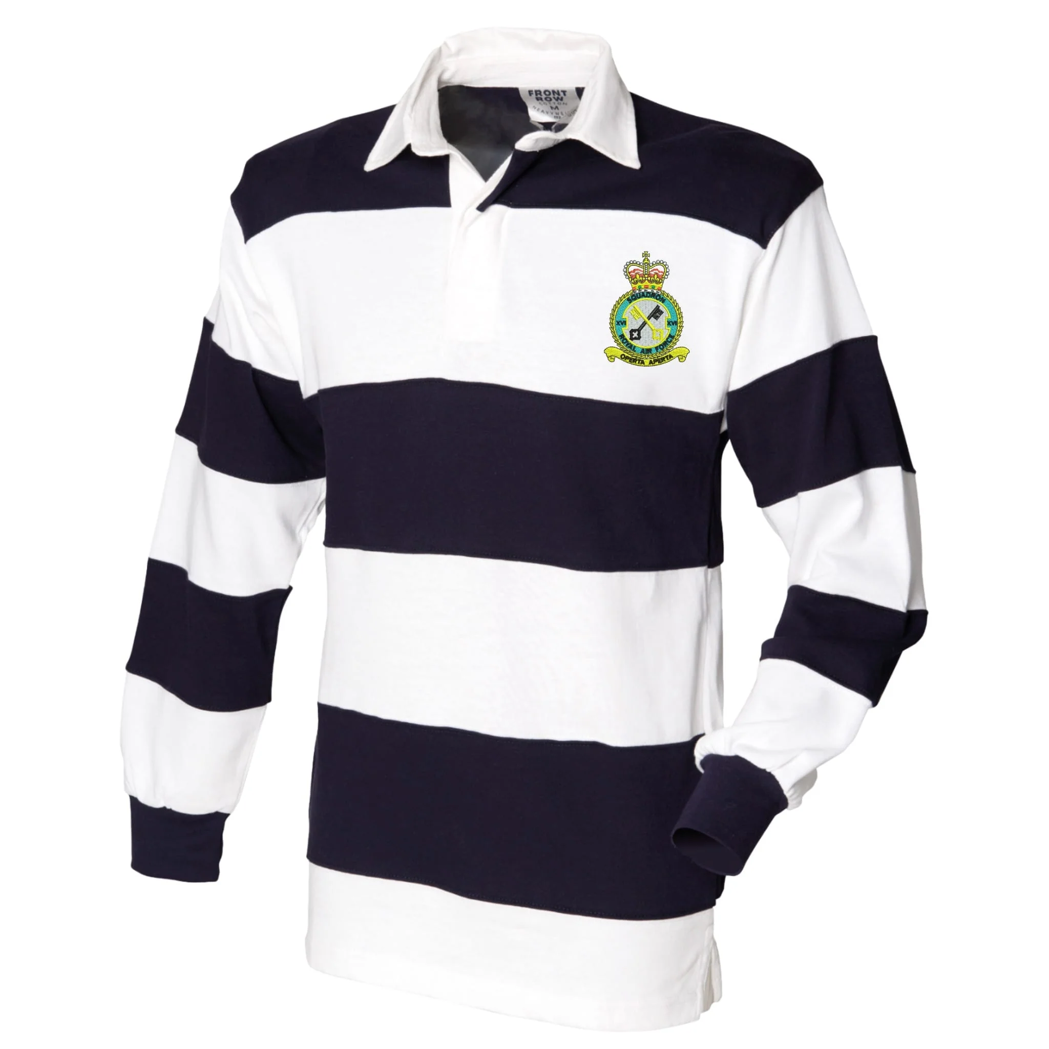 No 16 Squadron RAF Front Row Sewn Stripe Long Sleeve Rugby Shirt - Image 2