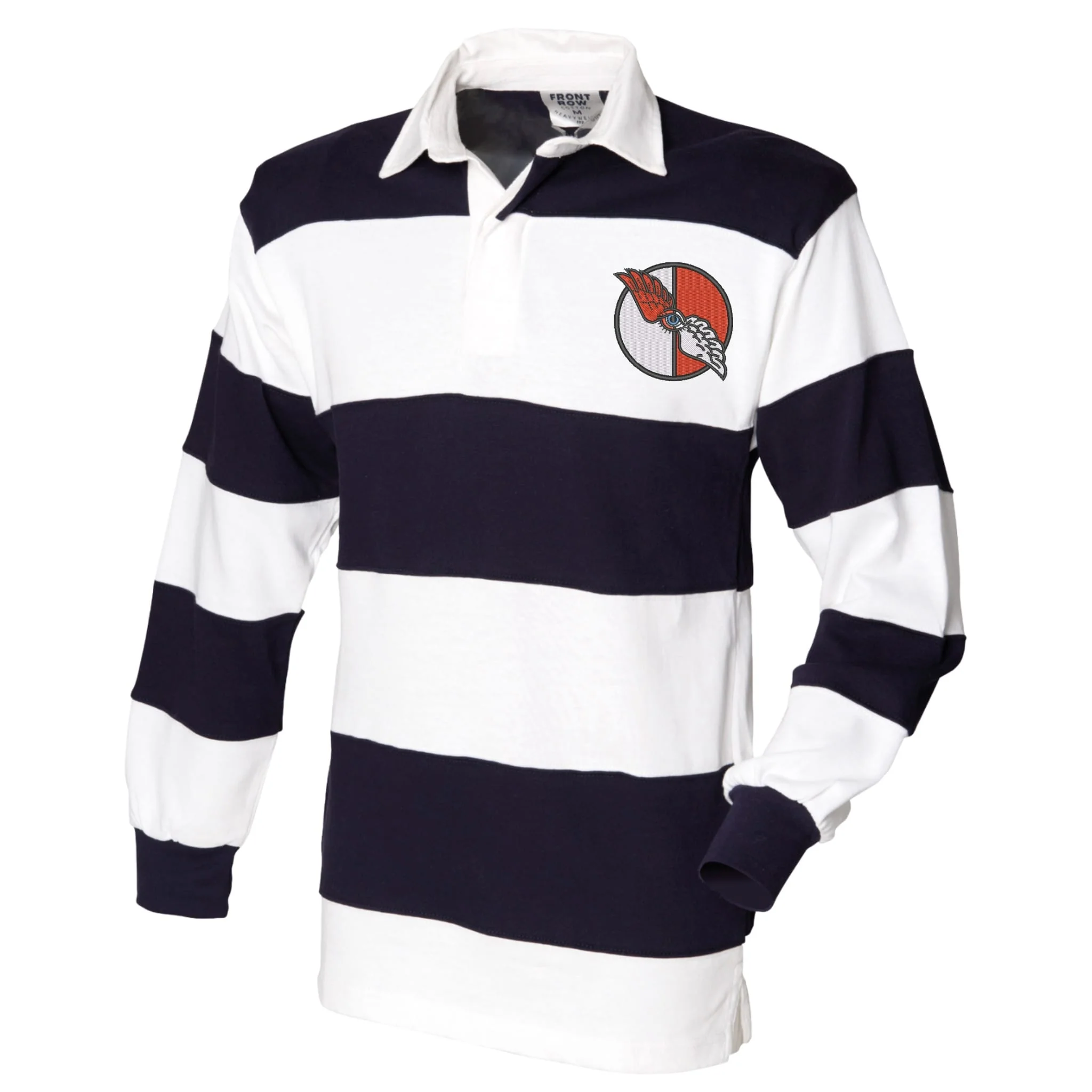 No. 7010 Squadron RAF Front Row Sewn Stripe Long Sleeve Rugby Shirt - Image 3