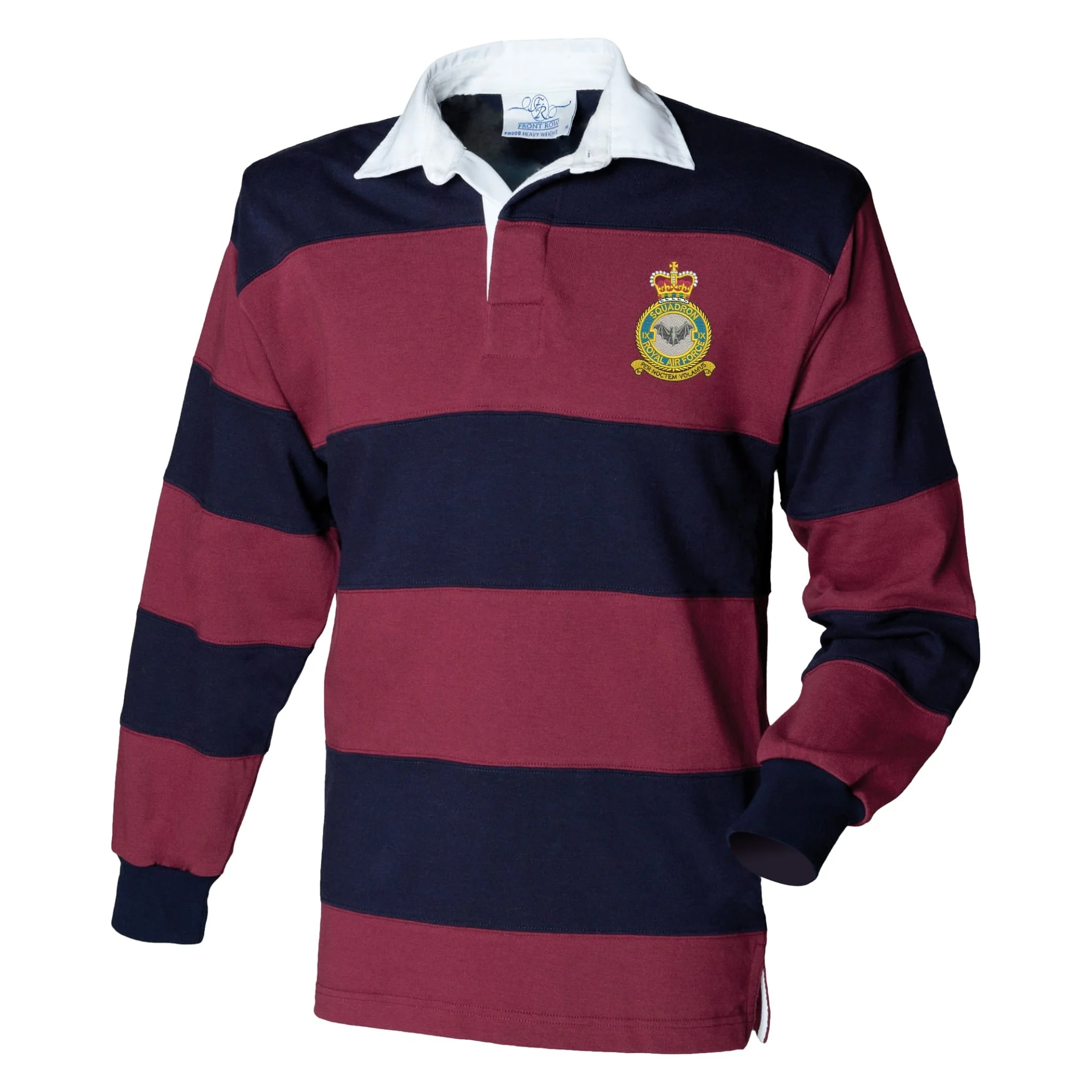 No 9 Squadron RAF Front Row Sewn Stripe Long Sleeve Rugby Shirt - Image 4