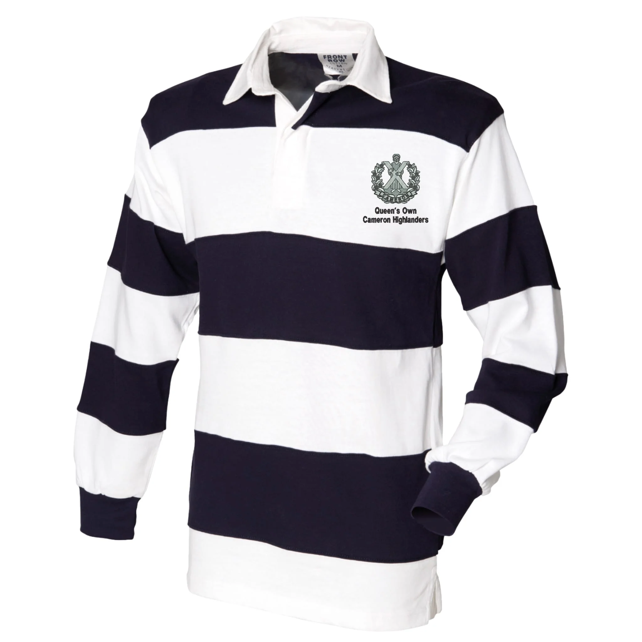 Queens Own Cameron Highlanders Front Row Sewn Stripe Long Sleeve Rugby Shirt - Image 3