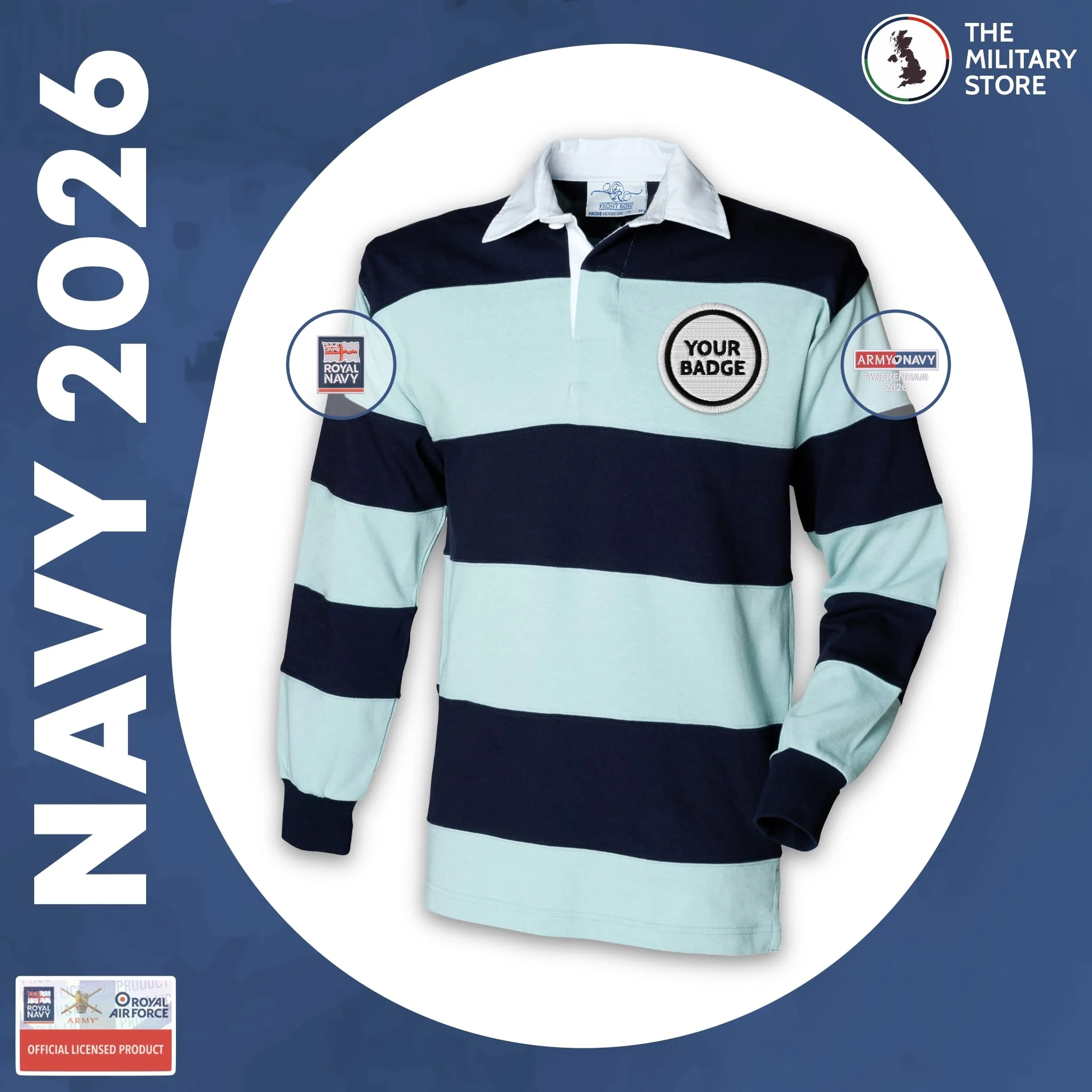 Royal Navy - Front Row Sewn Stripe Long Sleeve Rugby Shirt - Army v Navy 2026