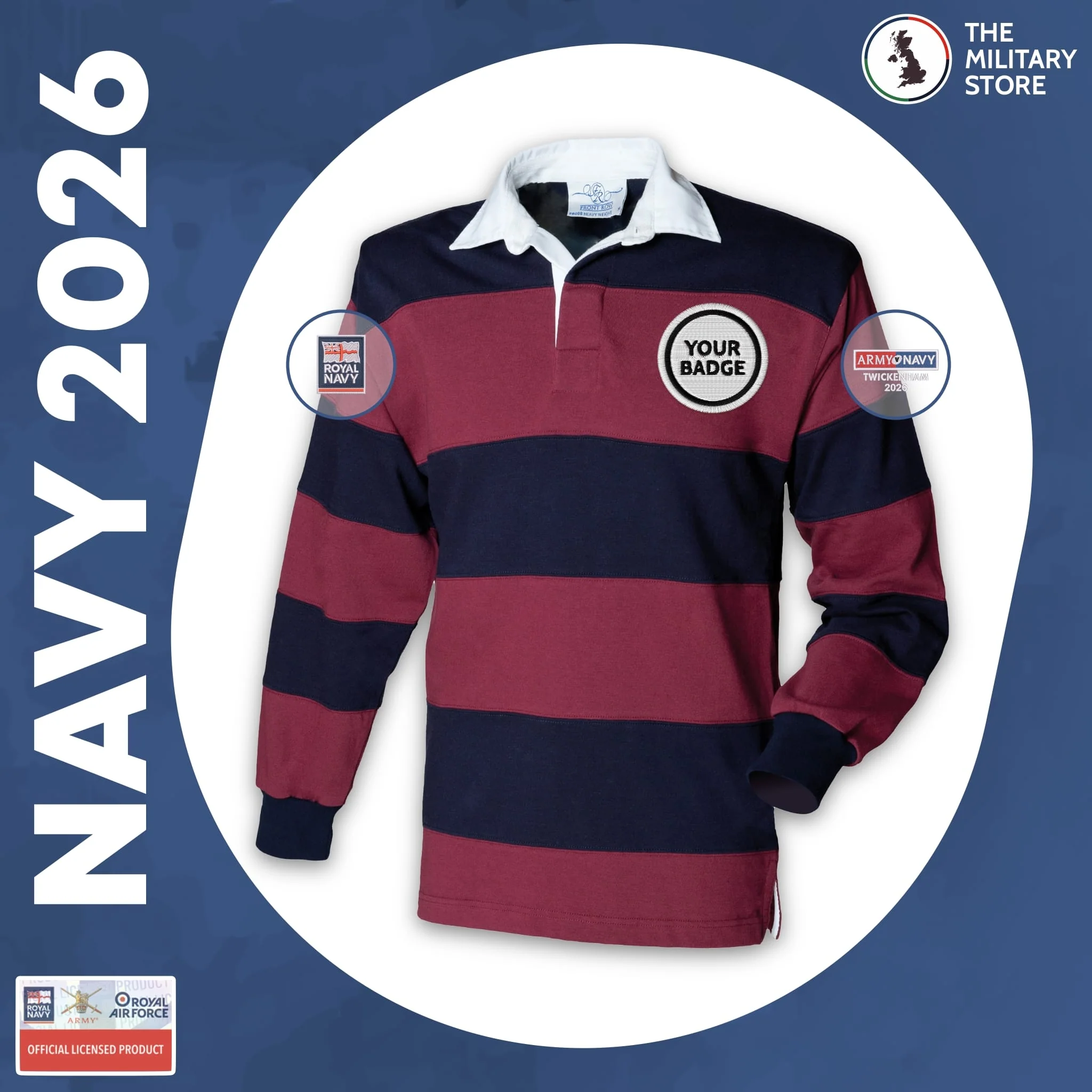 Royal Navy - Front Row Sewn Stripe Long Sleeve Rugby Shirt - Army v Navy 2026 - Image 5