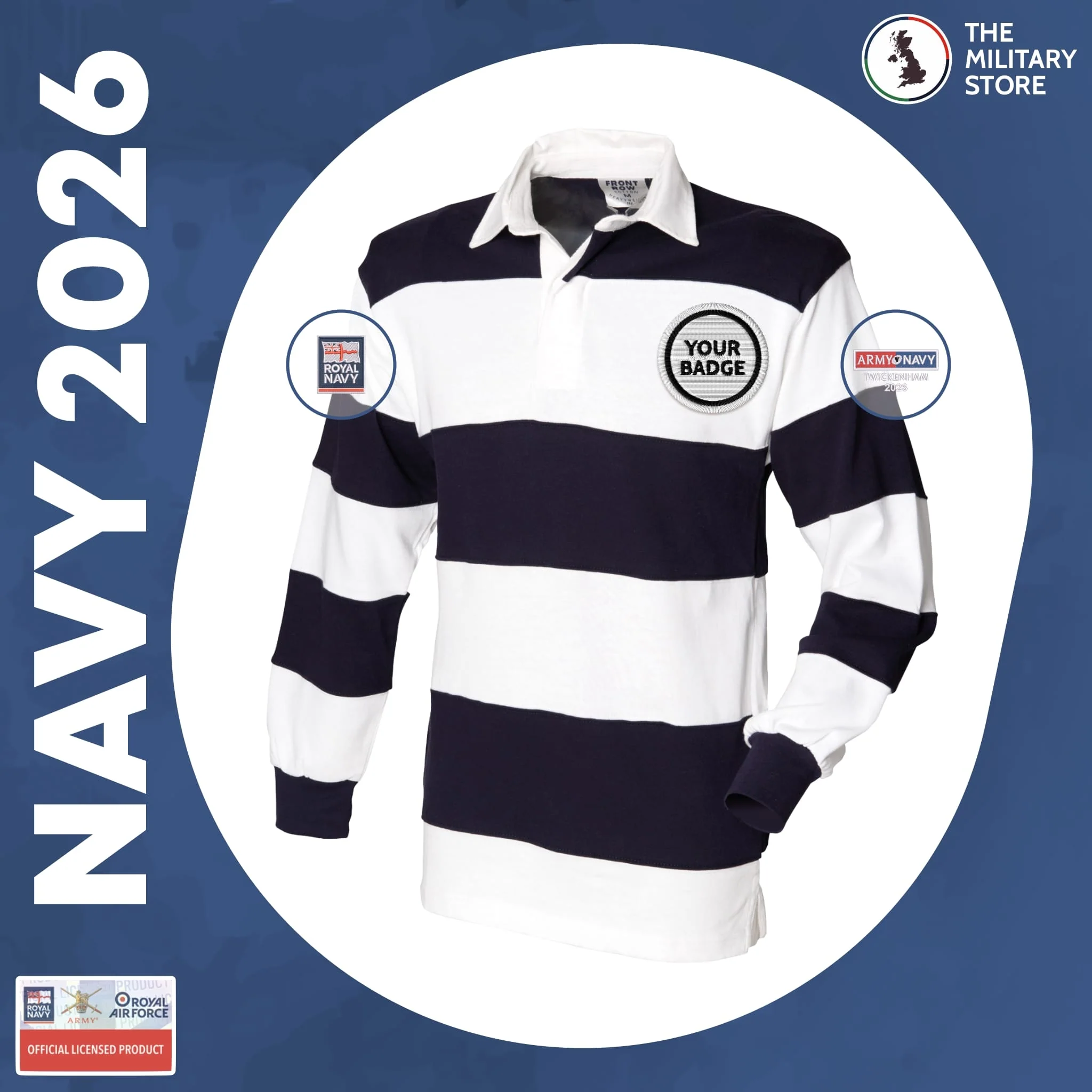 Royal Navy - Front Row Sewn Stripe Long Sleeve Rugby Shirt - Army v Navy 2026 - Image 6