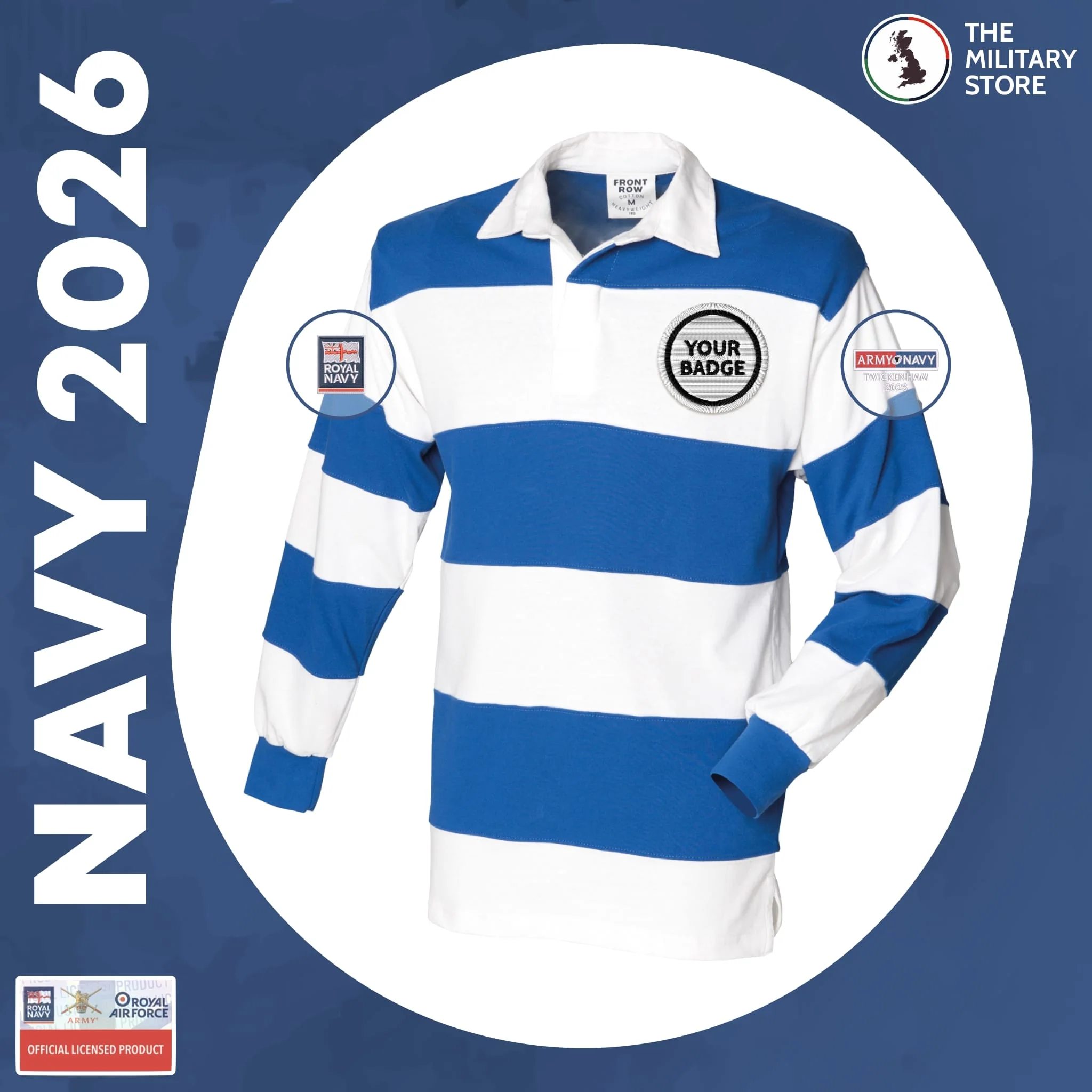 Royal Navy - Front Row Sewn Stripe Long Sleeve Rugby Shirt - Army v Navy 2026 - Image 7