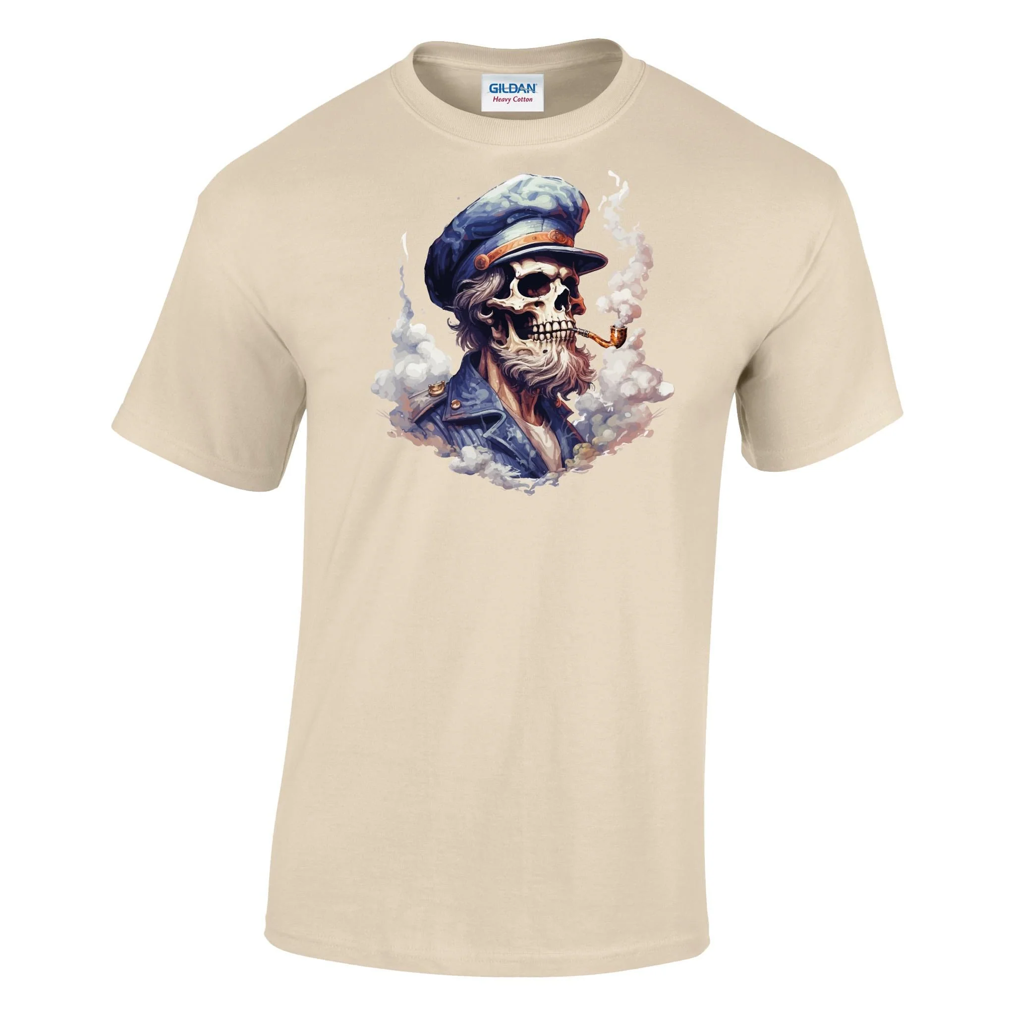 Skeleton Sailor Pipe Smoke Printed T-Shirt - Image 10