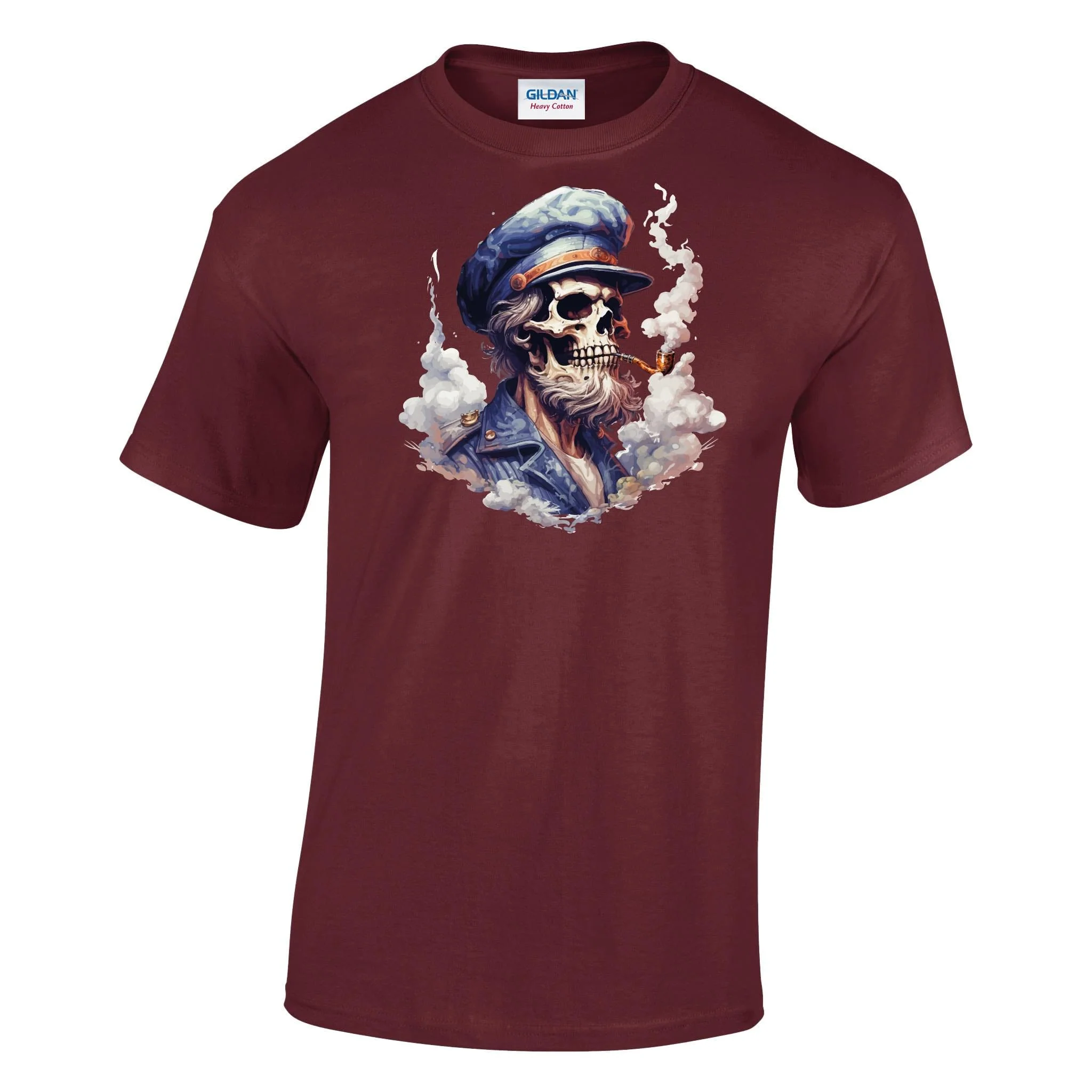 Skeleton Sailor Pipe Smoke Printed T-Shirt - Image 6